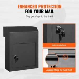 through the door key drop box, heavy duty steel through the door mailbox with 1.8" 12" key lock, 12x6x16" mail drop box, black