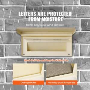 through the wall drop box, heavy duty steel through the wall mailbox with 2.8 7.9" 13" combination lock, 12.5x6.3x16.9" mail drop box, beige