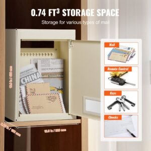 through the wall drop box, heavy duty steel through the wall mailbox with 2.8 7.9" 13" combination lock, 12.5x6.3x16.9" mail drop box, beige