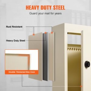 through the wall drop box, heavy duty steel through the wall mailbox with 2.8 7.9" 13" combination lock, 12.5x6.3x16.9" mail drop box, beige