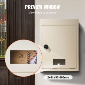 through the wall drop box, heavy duty steel through the wall mailbox with 2.8 7.9" 13" combination lock, 12.5x6.3x16.9" mail drop box, beige