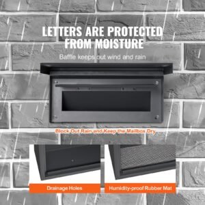 through the wall drop box, heavy duty steel through the wall mailbox with 2.8 7.9" 13" combination lock, 12.5x6.3x16.9" mail drop box, black