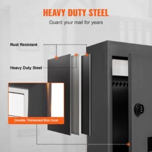 through the wall drop box, heavy duty steel through the wall mailbox with 2.8 7.9" 13" combination lock, 12.5x6.3x16.9" mail drop box, black