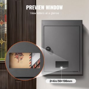 through the wall drop box, heavy duty steel through the wall mailbox with 2.8 7.9" 13" combination lock, 12.5x6.3x16.9" mail drop box, black
