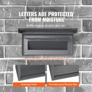 through the wall drop box, heavy duty steel through the wall mailbox with 2.8 7.9" 13" combination lock, 12.5x6.3x16.9 mail drop box, dark gray