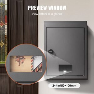 through the wall drop box, heavy duty steel through the wall mailbox with 2.8 7.9" 13" combination lock, 12.5x6.3x16.9 mail drop box, dark gray