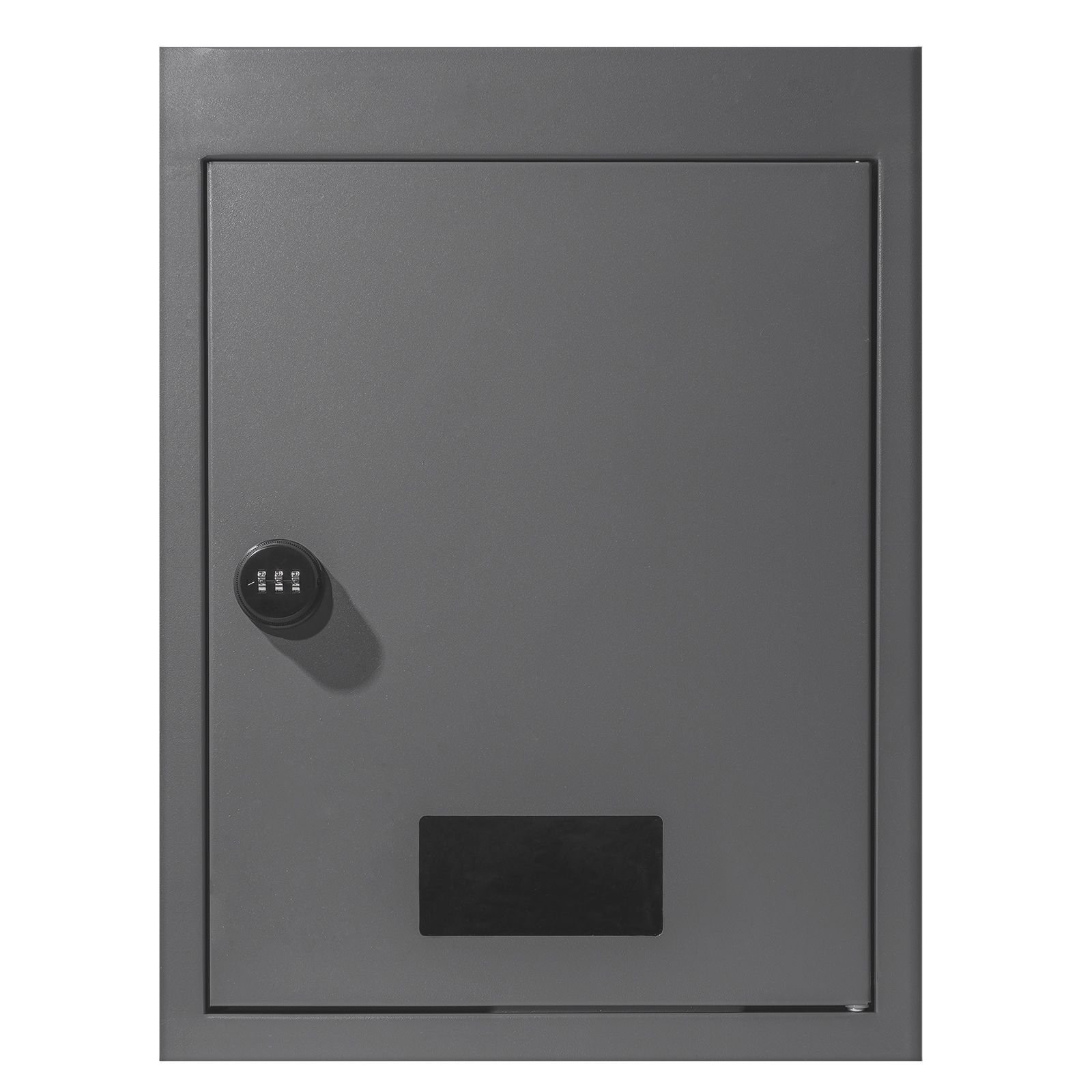 through the wall drop box, heavy duty steel through the wall mailbox with 2.8 7.9" 13" combination lock, 12.5x6.3x16.9 mail drop box, dark gray