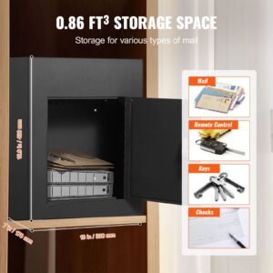 through the wall drop box, heavy duty steel through the wall mailbox with 2.8 7.9" 13" combination lock, 13x7x17" mail drop box, black