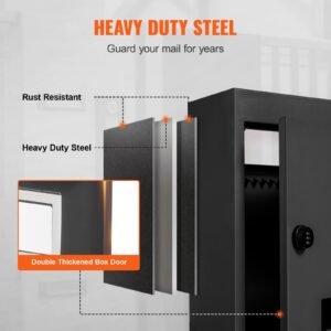 through the wall drop box, heavy duty steel through the wall mailbox with 2.8 7.9" 13" combination lock, 13x7x17" mail drop box, black