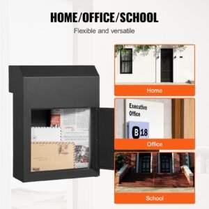 through the wall drop box, heavy duty steel through the wall mailbox with 2.8 7.9" 13" combination lock, 13x7x17" mail drop box, black