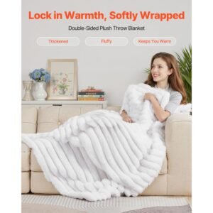 throw blanket, 50 x 60 inches / 1270 x 1524 mm, faux fur cozy throw blankets, cute small fuzzy throws, lightweight super soft bed blanket, ideal for couch, sofa, bedroom, white