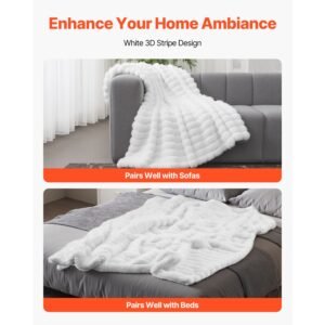 throw blanket, 50 x 60 inches / 1270 x 1524 mm, faux fur cozy throw blankets, cute small fuzzy throws, lightweight super soft bed blanket, ideal for couch, sofa, bedroom, white