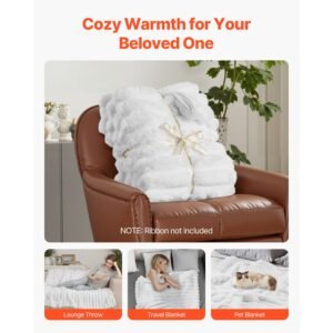 throw blanket, 50 x 60 inches / 1270 x 1524 mm, faux fur cozy throw blankets, cute small fuzzy throws, lightweight super soft bed blanket, ideal for couch, sofa, bedroom, white