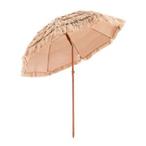 tiki umbrella, 6.5 ft thatched patio umbrella with tilt, hawaiian style beach parasol with durable pp thatch and 8 metal ribs, grass pool umbrellas for beach, patio, poolside, backyard & garden