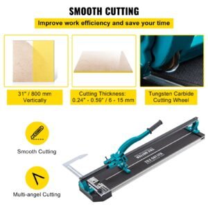 tile cutter 31 inch,manual tile cutter single rail with precise laser positioning, alloy cutter wheel with ergonomic handle, accurate rulers, for large tile 0.24" 0.59" thickness