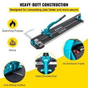 tile cutter 31 inch,manual tile cutter single rail with precise laser positioning, alloy cutter wheel with ergonomic handle, accurate rulers, for large tile 0.24" 0.59" thickness