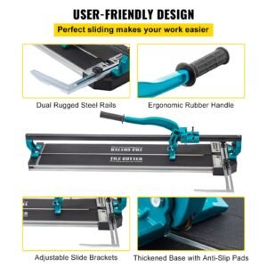 tile cutter 31 inch,manual tile cutter single rail with precise laser positioning, alloy cutter wheel with ergonomic handle, accurate rulers, for large tile 0.24" 0.59" thickness