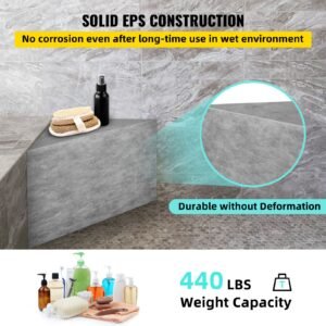 tile shower seat, 22.4" x 16" x 20" ready to tile shower seat, factory waterproof & 100% leak proof tileable shower corner seat, 440lbs load bearing triangular board shower bench, grey