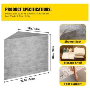 tile shower seat, 22.4" x 16" x 20" ready to tile shower seat, factory waterproof & 100% leak proof tileable shower corner seat, 440lbs load bearing triangular board shower bench, grey