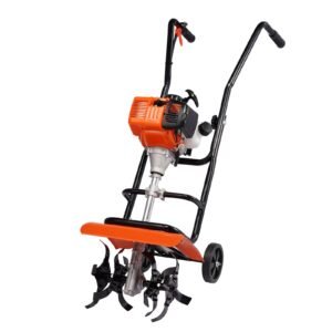 tiller cultivator, 31cc 4 stroke garden cultivator, tiller with 4 steel adjustable front tines for lawn, garden and field cultivation