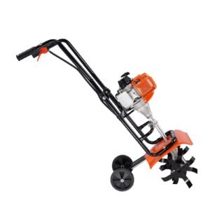 tiller cultivator, 31cc 4 stroke garden cultivator, tiller with 4 steel adjustable front tines for lawn, garden and field cultivation