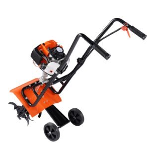 tiller cultivator, 31cc 4 stroke garden cultivator, tiller with 4 steel adjustable front tines for lawn, garden and field cultivation