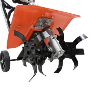 tiller cultivator, 31cc 4 stroke garden cultivator, tiller with 4 steel adjustable front tines for lawn, garden and field cultivation