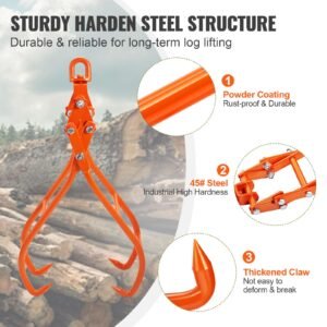 timber claw hook, 28 inch 4 claw log grapple for logging tongs, swivel steel log lifting tongs, eagle claws design with 2205 lbs/1000 kg loading capacity for tractors, atvs, trucks, forklifts