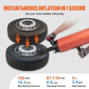 tire bead blaster, 150 psi, handheld 2.4 gal/9 l air bead seater, portable inflation tool, 87 116 psi for trucks, atvs, cars, and tractor tire repairs