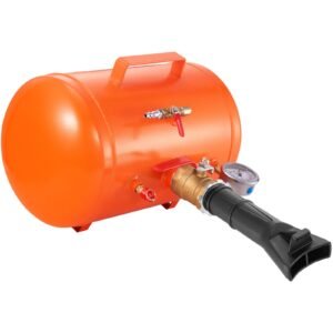 tire bead blaster, 5 gallon/19l capacity, includes pressure gauge & handle, 145 psi max inflation tank, operates between 85 116 psi for cars, trucks, and atvs