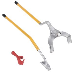 tire mount demount tool, 22.5 24.5 inch manual steel tire changer mount demount removal tool, with extra bead holder, tubeless truck bead breaker, 3 pcs tire changing tools, orange