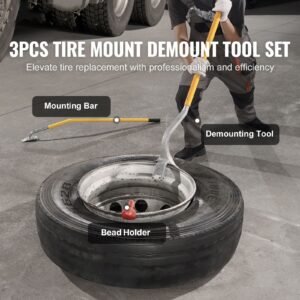 tire mount demount tool, 22.5 24.5 inch manual steel tire changer mount demount removal tool, with extra bead holder, tubeless truck bead breaker, 3 pcs tire changing tools, orange