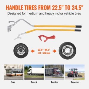 tire mount demount tool, 22.5 24.5 inch manual steel tire changer mount demount removal tool, with extra bead holder, tubeless truck bead breaker, 3 pcs tire changing tools, orange