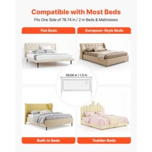 toddler bed rail, kids beds guard rail with reinforced iron pipe and oxford cloth, adjustable height bed side railing, portable guard bumper barrier for crib, bunk, 59.06 x 35.04 in, 1 piece