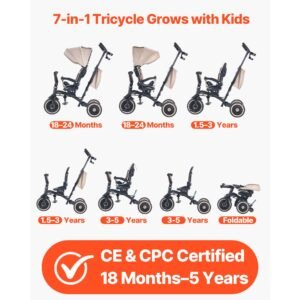 toddler tricycle & stroller for 18 months to 5 year old, 7 in 1 kids trike with parent push handle, canopy, rotating seat and storage, tricycle for toddlers, birthday toy for boys and girls