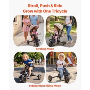 toddler tricycle & stroller for 18 months to 5 year old, 7 in 1 kids trike with parent push handle, canopy, rotating seat and storage, tricycle for toddlers, birthday toy for boys and girls