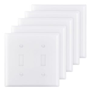 Toggle Light Switch Wall Plates, 2-Gang Switch Electrical Outlet Covers, Standard Size 4.61in L x 4.53in H Unbreakable Polycarbonate Thermoplastic Faceplate (5 Pack, White)