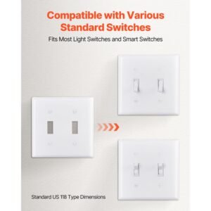 toggle light switch wall plates, 2 gang switch electrical outlet covers, standard size 4.61in l x 4.53in h unbreakable polycarbonate thermoplastic faceplate (5 pack, white)