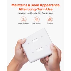 toggle light switch wall plates, 2 gang switch electrical outlet covers, standard size 4.61in l x 4.53in h unbreakable polycarbonate thermoplastic faceplate (5 pack, white)
