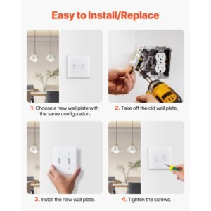 toggle light switch wall plates, 2 gang switch electrical outlet covers, standard size 4.61in l x 4.53in h unbreakable polycarbonate thermoplastic faceplate (5 pack, white)