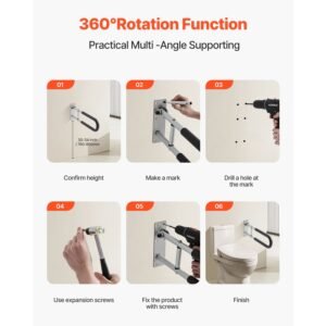 toilet safety rail, 23.8 inch u shaped handicap grab bar, foldable senior safety pole, flip up toilet grab bar with anti slip support handle, 300 lb load capacity for elderly, disabled, pregnant