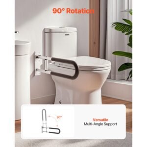 toilet safety rail, 23.8 inch u shaped handicap grab bar, foldable senior safety pole, flip up toilet grab bar with anti slip support handle, 300 lb load capacity for elderly, disabled, pregnant