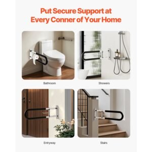 toilet safety rail, 30 inch u shaped handicap grab bar, foldable senior safety pole, flip up toilet grab bars with anti slip handle, 300 lbs load capacity security handrail with paper holder