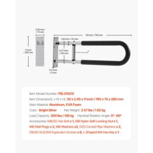 toilet safety rail, 30 inch u shaped handicap grab bar, foldable senior safety pole, flip up toilet grab bars with anti slip handle, 300 lbs load capacity security handrail with paper holder
