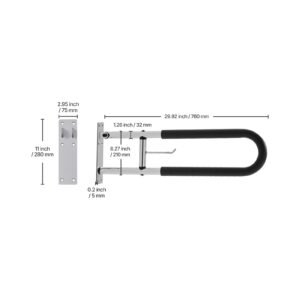 toilet safety rail, 30 inch u shaped handicap grab bar, foldable senior safety pole, flip up toilet grab bars with anti slip handle, 300 lbs load capacity security handrail with paper holder