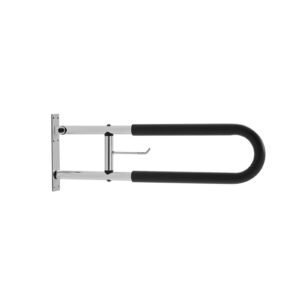 toilet safety rail, 30 inch u shaped handicap grab bar, foldable senior safety pole, flip up toilet grab bars with anti slip handle, 300 lbs load capacity security handrail with paper holder