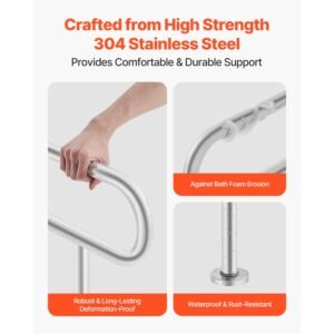 toilet safety rail, 31.5 inch u shaped handicap grab bar, 304 stainless steel senior safety pole, toilet grab bars with anti slip handle, 300 lbs load capacity security handrail with support leg