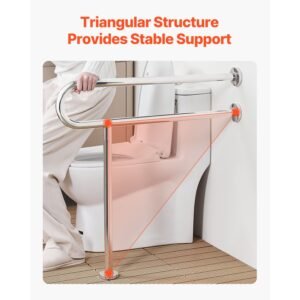 toilet safety rail, 31.5 inch u shaped handicap grab bar, 304 stainless steel senior safety pole, toilet grab bars with anti slip handle, 300 lbs load capacity security handrail with support leg