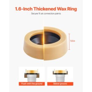 toilet wax ring kit, 1.6 inch extra thick wax ring for toilet bowls with rust resistant brass bolts, caps and washers, fits 3 inch or 4 inch drain pipes, superior sealing performance