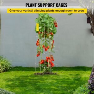 tomato cages, 11.8" x 11.8" x 46.1", 10 packs square plant support cages, silver pvc coated steel tomato towers for climbing vegetables, plants, flowers, fruits